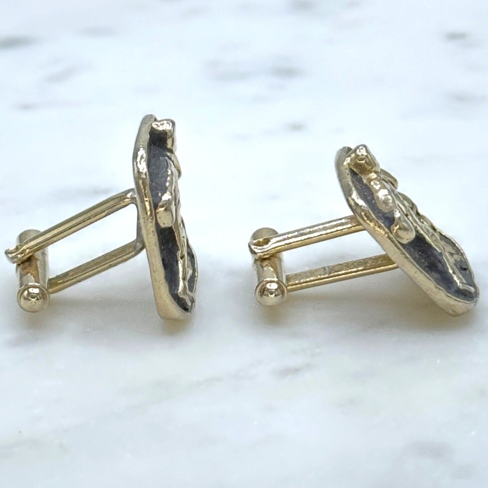 Mens Vintage Bowling Bowler Black & Gold Tone Bullet Back Cufflinks (read) - Picture 2 of 5